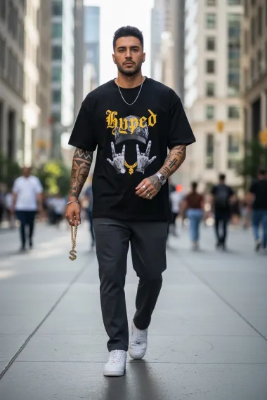 Tricou barbati negru, cu imprimeu, oversize Y171 33-5.1